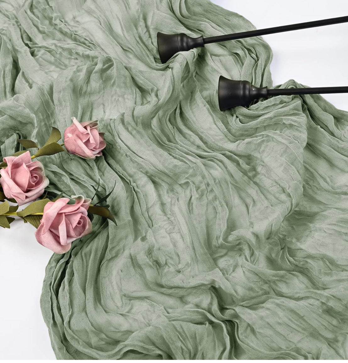 Chemin de table - Vert sauge mousseline